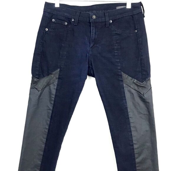 rag & bone The Grand Prix Motocross Leather Blue Black Jeans Size 25 NWOT - Picture 3 of 13